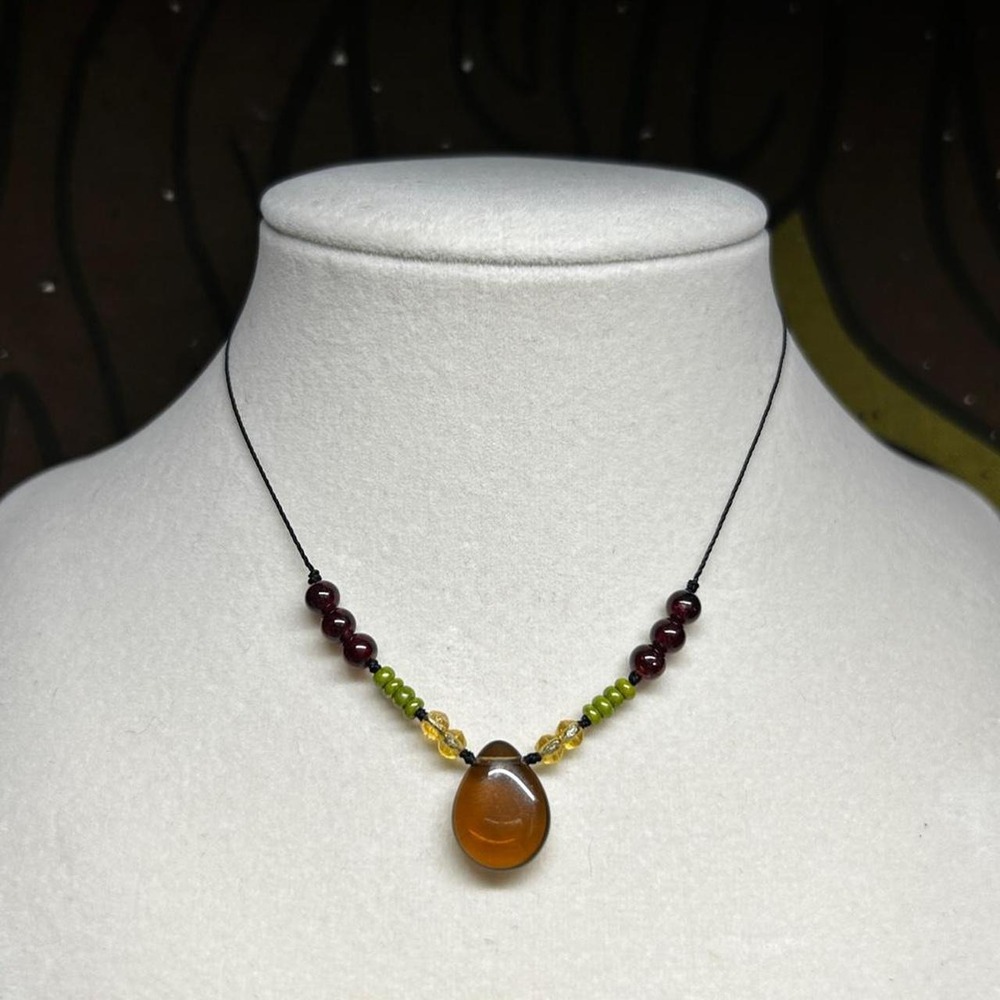 Earthy gemstone topaz czech glass boho chic dainty minimalist gift adjustable